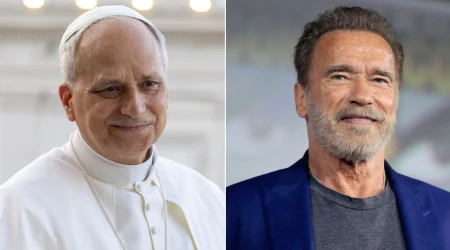 El Papa León XIV y el exgobernador de California, Arnold Schwarzenegger.