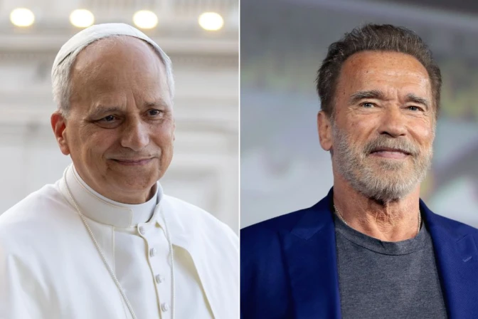 El Papa León XIV y el exgobernador de California, Arnold Schwarzenegger.