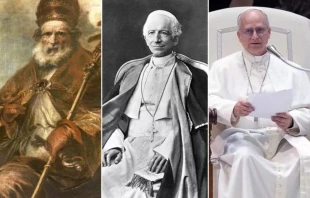 De izq. a der.: Papa León I, Papa León XIII y Papa León XIV. Crédito: Wikimedia Commons; ErreRoberto/Shutterstock.
