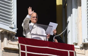 El Papa León XIV saluda y bendice a los fieles congregados en la Plaza de San Pedro, en el Vaticano, para el rezo del Ángelus, este domingo 7 de diciembre de 2025. Crédito: Vatican Media.