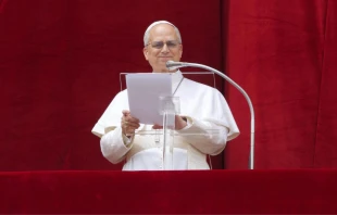 El Papa León XIV sonríe mientras una multitud jubilosa se une a la oración el domingo 11 de mayo de 2025. Crédito: Daniel Ibáñez/EWTN News.