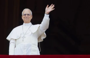 El Papa León XIV saluda a una multitud masiva y jubilosa reunida en la Plaza de San Pedro para el Regina Coeli, el domingo 11 de mayo de 2025. Crédito: Daniel Ibáñez/EWTN News.