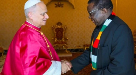 Papa León XIV con el presidente de Zimbabue