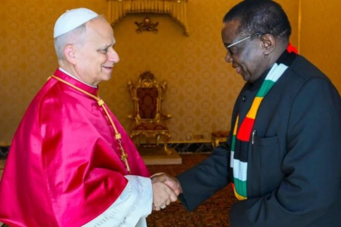 Papa León XIV con el presidente de Zimbabue