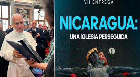 El Papa León XIV recibe la última edición del informe Nicaragua una Iglesia perseguida, de Martha Patricia Molina.