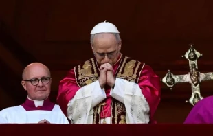 El recién elegido Papa León XIV, nacido como Robert Prevost en Chicago (Estados Unidos), se dirige a la multitud desde el balcón central de la Basílica de San Pedro por primera vez, el 8 de mayo de 2025. Crédito: TIZIANA FABI / AFP vía Getty Images.