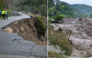 Parte de los daños en las vías de tránsito causados por las crecidas de ríos. Crédito: Gobierno Bolivariano de Mérida.