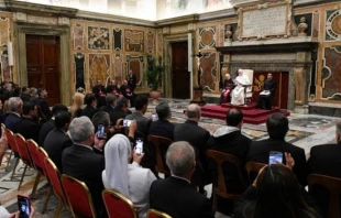 El Papa León XIV se dirige a los miembros de la Organización de Universidades Católicas de América Latina y el Caribe. Crédito: Vatican Media.