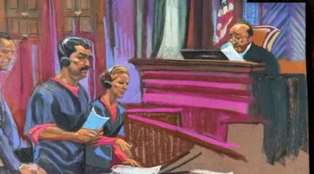 Retrato de Nicolás Maduro y Cilia Flores en el juzgado de Nueva York ante el que comparecieron ayer.