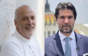 P. José Pedro Manglano, fundador de Hakuna y el productor y actor mexicano Eduardo Verástegui. Crédito: Daniel Ibáñez / ACI Prensa y Eduardo Verástegui.