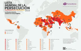 La lista está compuesta por 50 países en total: 13 naciones en donde los cristianos sufren persecución extrema y otras 37 en donde la persecución es severa. Crédito: Open Doors.