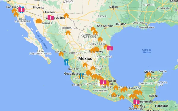 Mapa de albergues, comedores y centros de información para migrantes en México. Crédito: DEPMH