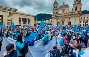 Los participantes de la Marcha por la Vida 2024 llegaron hasta el centro histórico de Bogotá. Crédito: Eduardo Berdejo / ACI Prensa.