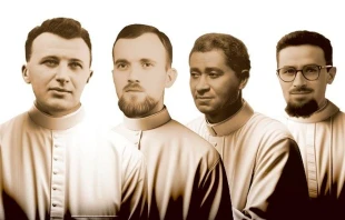 De izquierda a derecha los 4 nuevos beatos: el hermano Vittorio Faccin; y los sacerdotes Luigi Carrara, Albert Joubert y Giovanni Didonè Crédito: Vatican News