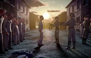 San Maximiliano María Kolbe en un campo de concentración, una escena de la película "Max y yo". Crédito: Difusión.