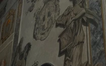 El fresco restaurado con el rostro de Meloni antes de que lo cancelasen con un brochazo de pintura blanca