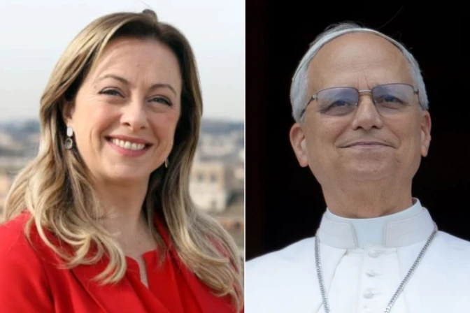 La presidenta del Gobierno de Italia, Giorgia Meloni y el Papa León XIV.