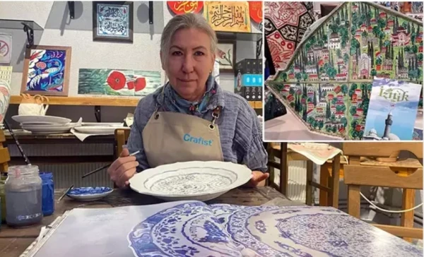 Mesude Künen, ceramista con 33 años de experiencia y colaboradora del Ministerio de Cultura y Turismo de Turquía, ha dedicado dos meses a crear una miniatura que representa los sitios históricos y las murallas de Iznik. Declaró a varios medios de comunicación turcos su gran entusiasmo por la visita del Papa León XIV. Crédito: Foto cortesía de Mesude Künen.