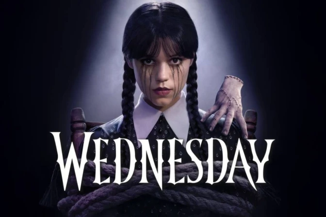 Cartel promocional de la serie Wednesday de Netflix.