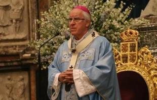 El Arzobispo de Sevilla, Mons. José Ángel Saiz Meneses, con la casulla azul purísima por la Inmaculada. Crédito: Arzobispado de Sevilla.