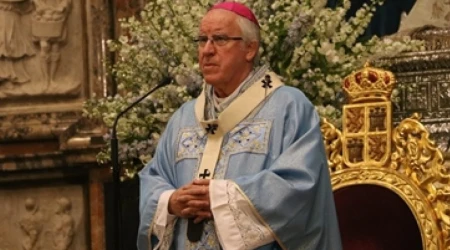 El Arzobispo de Sevilla, Mons. José Ángel Saiz Meneses, con la casulla azul purísima por la Inmaculada.
