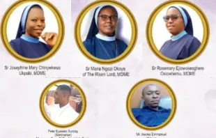 Hijas Misioneras de Mater Ecclesiae secuestradas en Nigeria junto a un seminarista y un chofer. Crédito: Hijas Misioneras de Mater Ecclesiae
