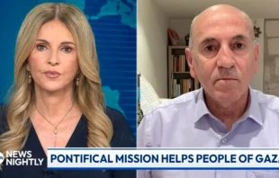 Joseph Hazboun, director regional de la Misión Pontificia en la oficina de campo de Jerusalén, habla con Tara Mergener en "EWTN News Nightly", el viernes 18 de julio de 2025 Crédito: EWTN News