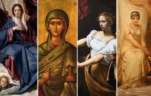 María, Madre de Jesús; María Magdalena; Judit y Ester. Crédito: Diego Velázquez; Dominio Público / Eikonografos; Dominio Público / Caravaggio; CC BY-SA 4.0 / Edwin Long; Dominio Público