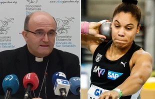 El Obispo de Orihuela-Alicante (España), Mons. José Ignacio Munilla y la atleta cristiana Yemisi Ogunleye. Crédito: Diócesis de San Sebastián / Steffen Prößdorf (CC BY-SA 4.0)