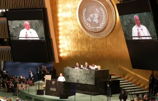 El Papa Francisco habla ante la Asamblea General de las Naciones Unidas en la ciudad de Nueva York, el 25 de septiembre de 2015. Crédito: EWTN News