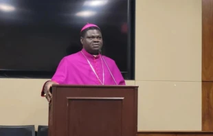 El Obispo Wilfred Anagbe, de la diócesis nigeriana de Makurdi, en el estado de Benue, en un desayuno en el Capitolio organizado por Ayuda a la Iglesia Necesitada, el 30 de enero de 2024. Crédito: Peter Pinedo - EWTN News