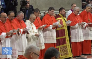 Algunos de los 21 nuevos cardenales de la Iglesia Católica, que han sido creados hoy por el Papa Francisco en un consistorio ordinario público en la Basílica de San Pedro en el Vaticano. Crédito: Vatican News.