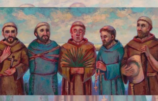 Los nuevos mártires franciscanos Pedro de Corpa, Blas Rodríguez de Cuacos, Miguel de Añón, Antonio de Badajoz y Francisco de Veráscola. Crédito: Orden de Frailes Menores