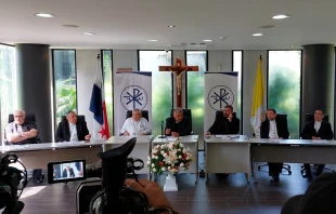 La directiva del Episcopado panameño, durante la Asamblea Ordinaria de Obispos en 2023. Crédito: CEP.