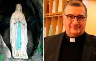 Virgen de Lourdes. Cru00e9dito: Dennis Jarvis CC BY-SA 2.0 / P. Jean-Marc Micas. Cru00e9dito: u00c9glise Catholique 