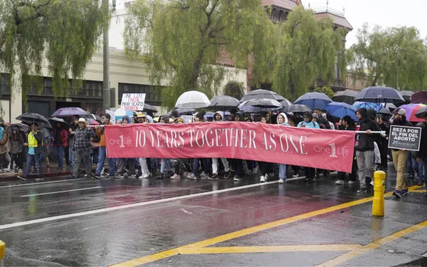 A pesar de la lluvia, miles de personas participan en la décima caminata anual por la vida OneLife LA el sábado 20 de enero de 2024 en Los Ángeles. Crédito: Sarah Josephine Yaklic/Arquidiócesis de Los Ángeles.