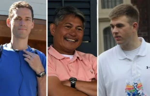 (De izq. a der.) Matt Schoenecker, Valentino Creus y Matt Anthony murieron trágicamente durante un viaje de senderismo en California el 18 de junio de 2025. Crédito:  Cortesía del Opus Dei