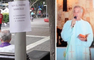 Izq: Foto viral publicada por Patricia Aguero / Der: El P. Marcelo De Benedectis 