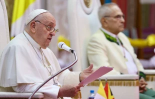 El Papa Francisco durante su encuentro con las autoridades de Timor Oriental Crédito: Daniel Ibáñez/ EWTN News