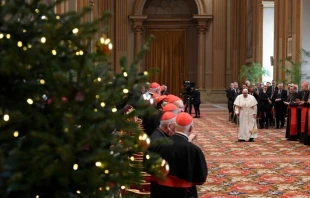 El Papa Francisco recibe a la curia romana para el discurso de Navidad 2023 Crédito: Vatican Media