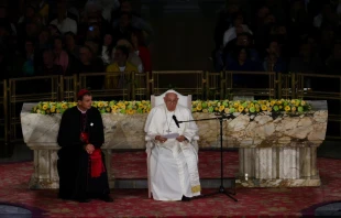 El Papa Francisco durante su encuentro con Obispos y religiosos del país Crédito: Daniel Ibáñez/EWTN News
