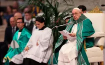 El Papa Francisco durante la Misa de clausura de la primera sesión del Sínodo de la Sinodalidad.