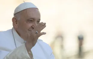 El Papa Francisco sonríe durante su audiencia general en la Plaza de San Pedro, el 27 de septiembre de 2023. Crédito: Daniel Ibáñez / ACI Prensa.