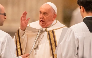 El Papa Francisco durante la Misa en la Basílica San Pablo Extramuros. Crédito: Daniel Ibáñez (ACI)