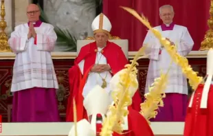El Papa Francisco en la Misa de Domingo de Ramos en la Plaza de San Pedro en el Vaticano. Crédito: Captura video Vatican News