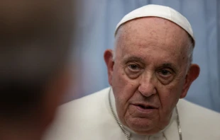 Papa Francisco en rueda de prensa en el avión al volver de Marsella (Francia). Crédito: Daniel Ibáñez / ACI Prensa.