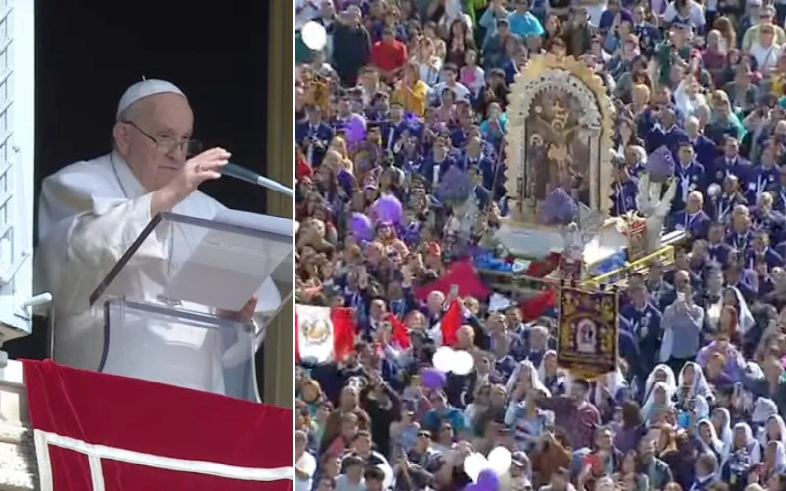 El Papa Francisco saluda a los devotos del Señor de los Milagros, tras el rezo del Ángelus este 22 de octubre de 2023.?w=200&h=150