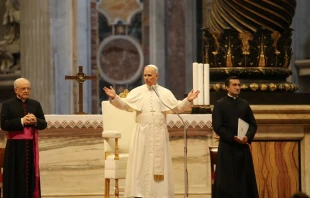 El Papa León XIV durante la audiencia jubilar con motivo del Jubileo del Deporte, este 14 de junio en la Basílica de San Pedro. Crédito: Daniel Ibáñez/EWTN.