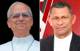 El Papa León XIV y el P. Jesús Torres Ariza. Crédito: Daniel Ibáñez - EWTN News / CEC.