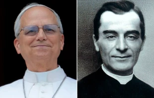 El Papa León XIV y el Beato Camille Costa de Beauregard. Crédito: Daniel Ibáñez / EWTN News - Causesanti.va